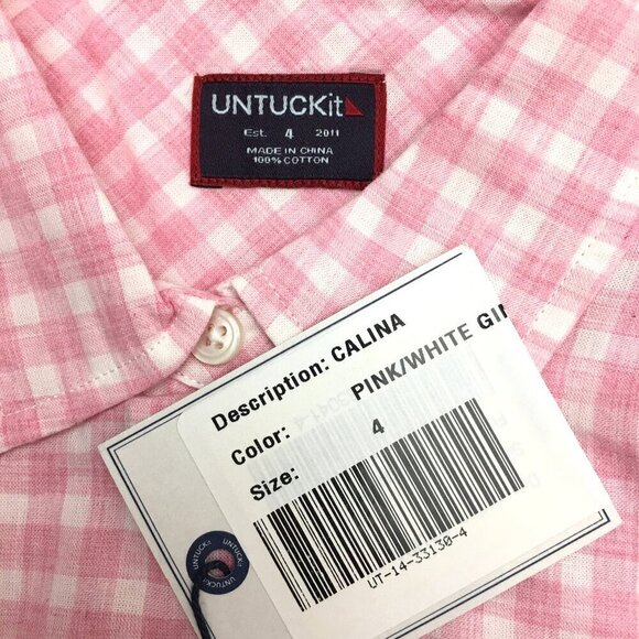 New UNTUCKit Women's Calina Shirt Pink & White Gingham Button Up size 4 - Picture 3 of 7